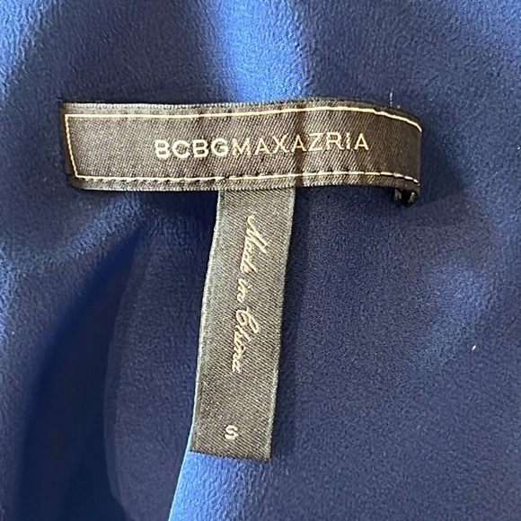 BCBGMAXAZRIA Claudia Blue 100% Silk Cascading Ruffle High Neck Halter Top Small - Picture 8 of 13